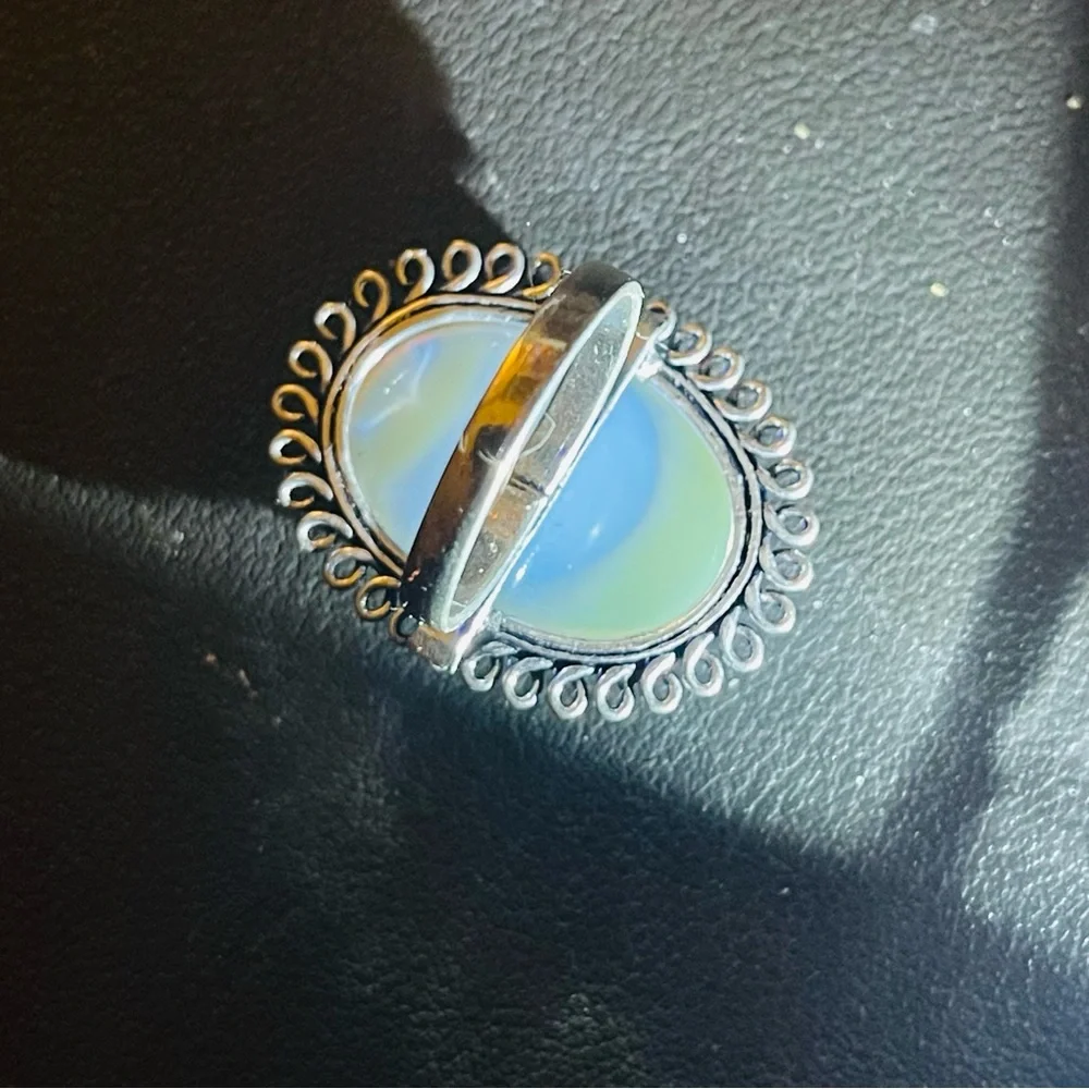 New 925 Sterling Silver Blue Yellow Triplet Opalite Artisten Oval Cut Ring